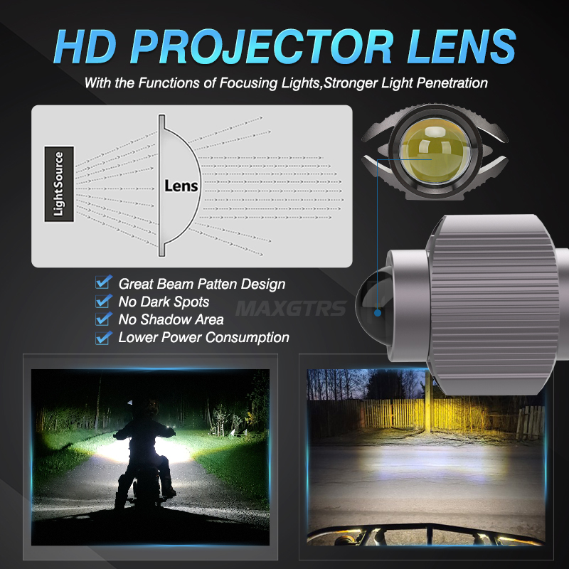 Faro LED Universal para motocicleta, lente de proyector de doble Color para ATV, Scooter, conducción para Cafe Racer, lámpara de foco auxiliar