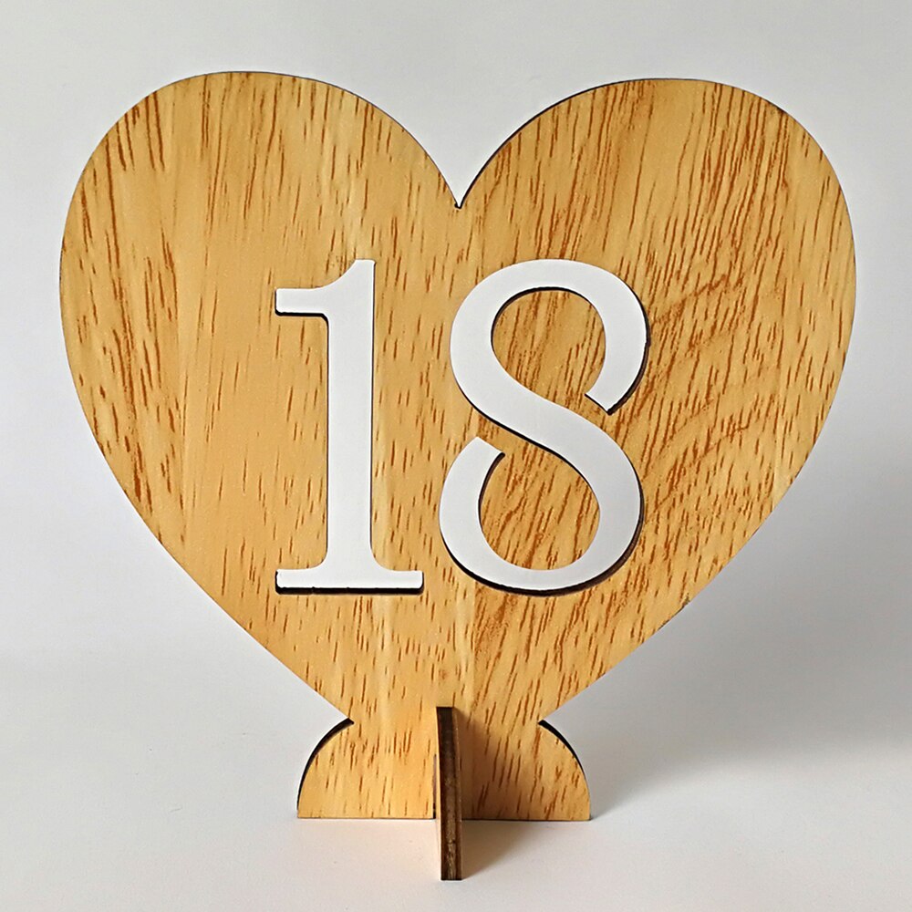 1-20 Wooden Table Numbers Holders Heart Number Plate Decorations Wedding Seat Signs Birthday Party Table Direction Sign
