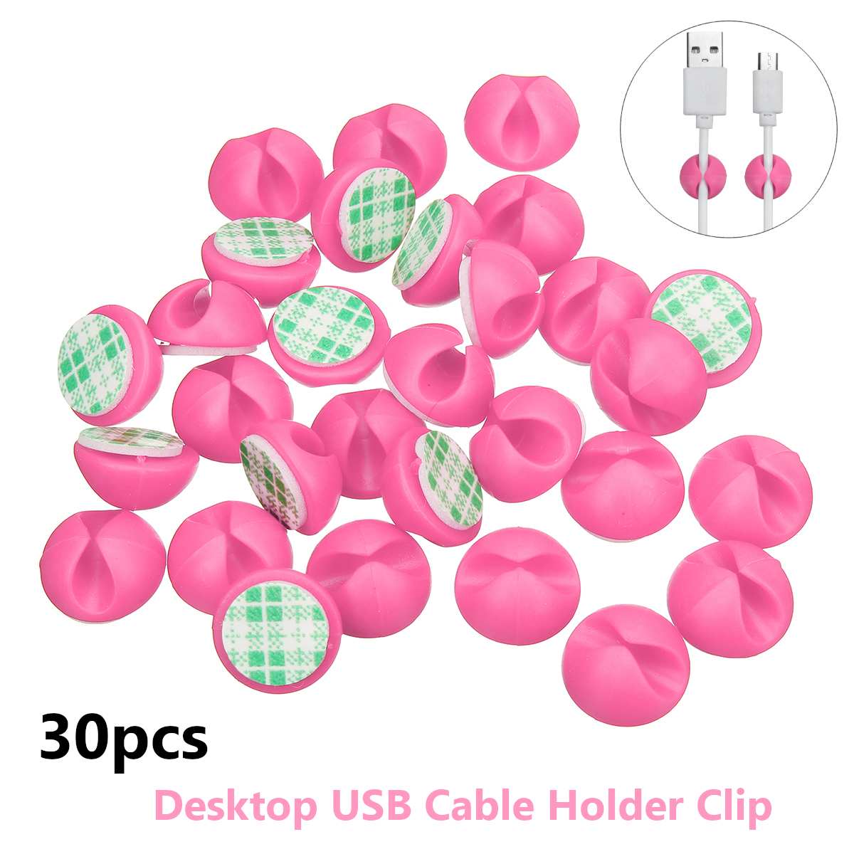 30pcs Car Desk Wall USB Wire Cable Line Fastener Clip Clips Holders Organizer Retainer Clamp Clamps Tie Lines Fixed: Pink