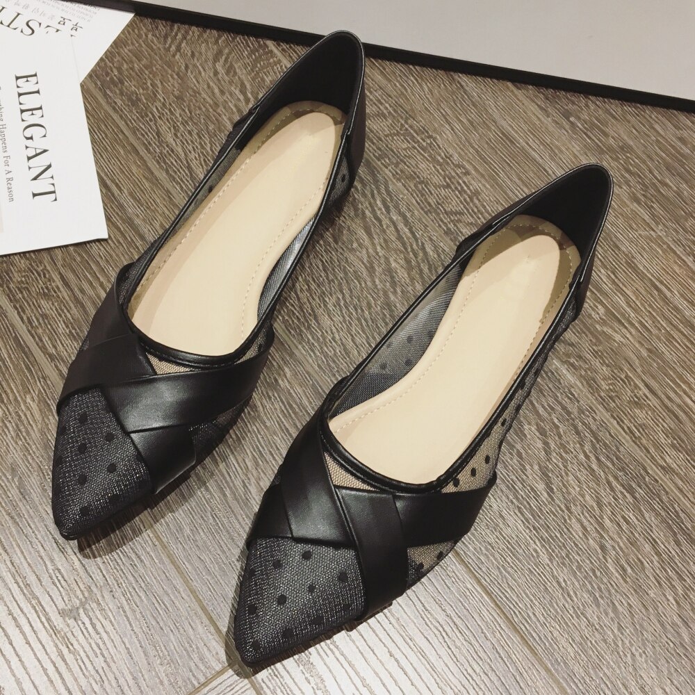 Spring Summer Women's Ballet Flats Shoes Polka Bot Openwork Shallow Woman Ladies Soft Work Flats Single Shoes Black: Gray / 9