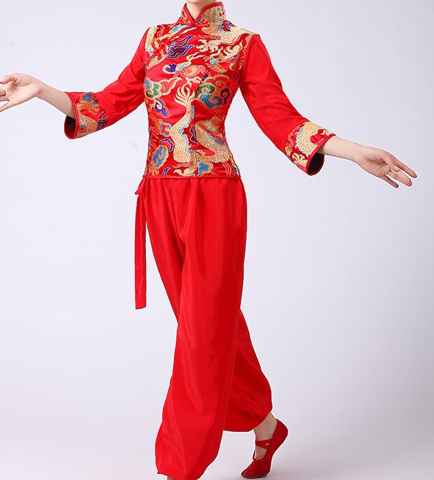 red yellow Chinese Folk Dance Clothes Yangko Dance Square Drum Dance Costume Chinese Traditional Dance Costumes outfits: style 4 / XXL