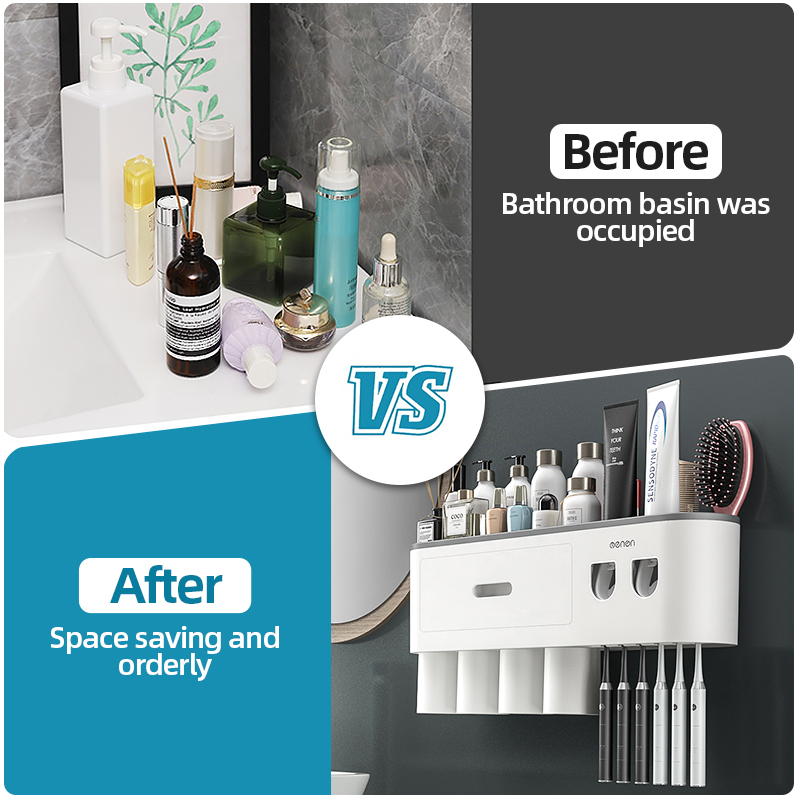 Bathroom Magnetic Adsorption Inverted Toothbrush Holder Wall -Automatic Toothpaste Squeezer Storage Rack Bathroom Accessories