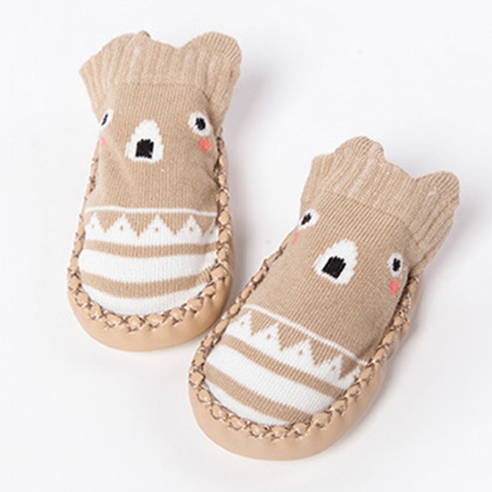 OUTAD Baby Socks Shoes With Rubber Soles Infant Sock Hotborn Autumn Winter Children Floor Socks Shoes Anti Slip Soft Sole Socks: khaki