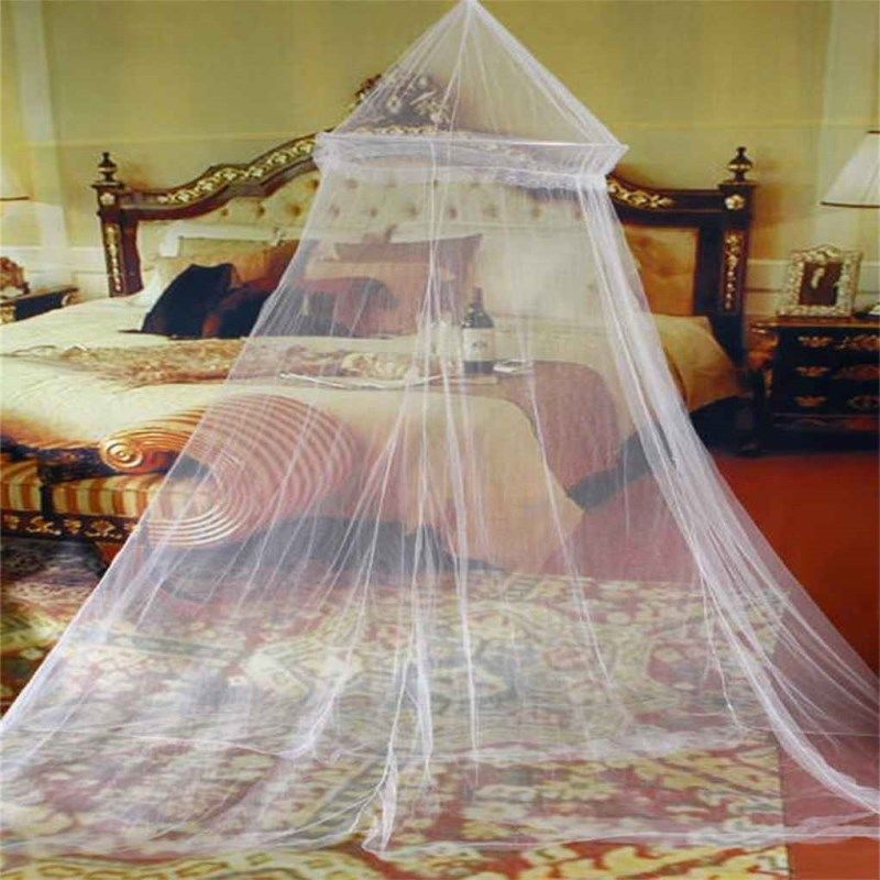 Branco rosa azul redonda cortina de renda cúpula cama dossel rede princesa mosquiteiro: WHITE