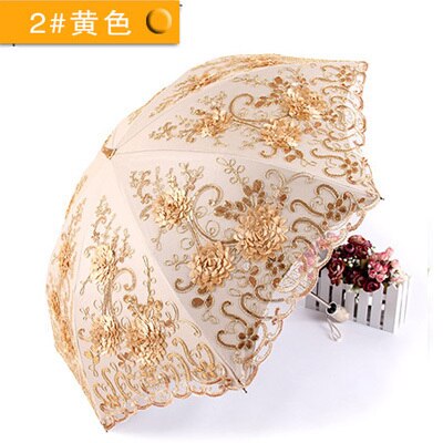 Princess Umbrella Sunshade Bumbershoot Lace Anti-sunshine Ombrelle Anti-ultraviolet Rubber Sunumbrella Sunshine and Rain: Yellow