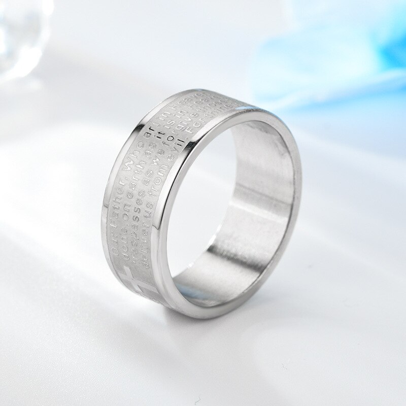 Vintage Stainless Steel Cross Scripture Ring for Men Orthodox Christian Jewelry: 13 / Silver