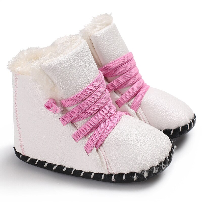 Zapatos más gruesos de PU para bebé, botas de nieve cálidas de terciopelo, calzado antideslizante con suela de goma, para invierno de 0 a 18 meses, novedad: Blanco / 12cm