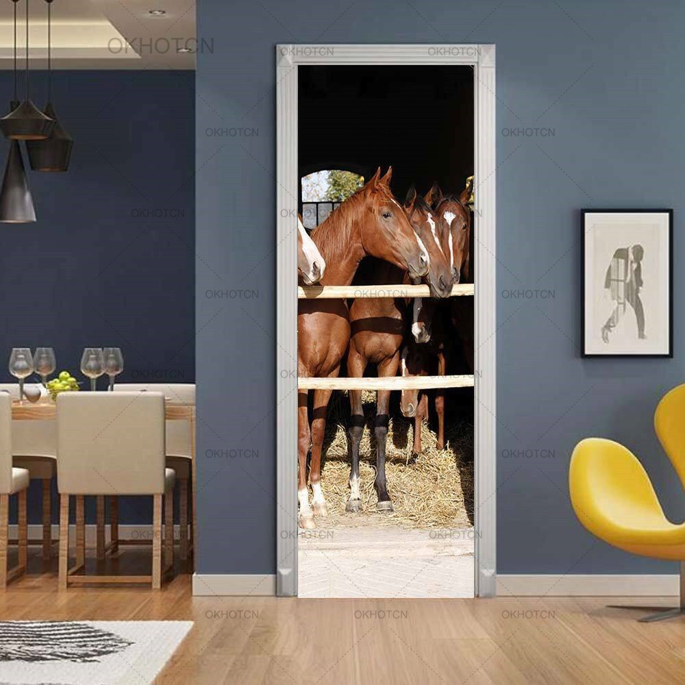 3d udskriv kunstværk klistermærke dyr hest billede boligindretning pvc papir selvklæbende mærkat pvc dørskab vandtæt plakat