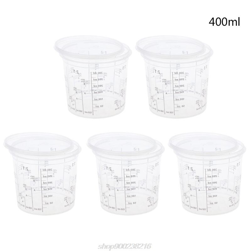 5Pcs 400ml Disposable Graduated Clear Plastic Paint Mixing Cups Calibrated Mixing Ratios Measuing Cups Liquids J06 21