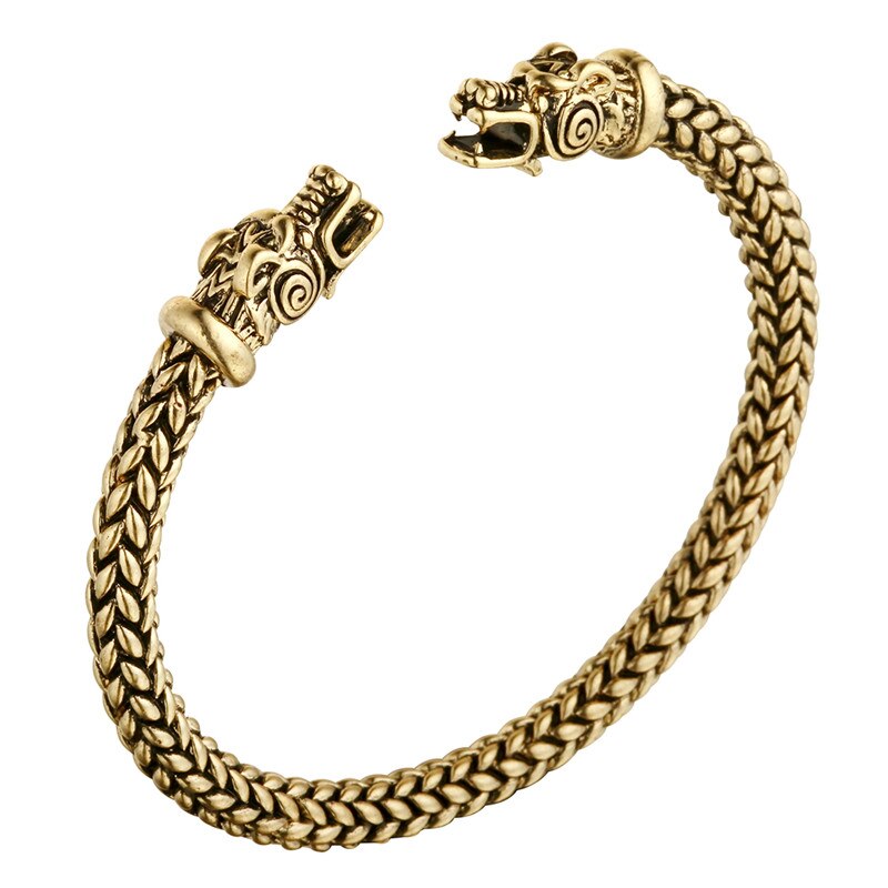 QIAMNI Punk Double Dragon Head Bangle donna uomo polsino polsini braccialetti Nordic Viking Pagan gioielli festa regalo di natale fascino