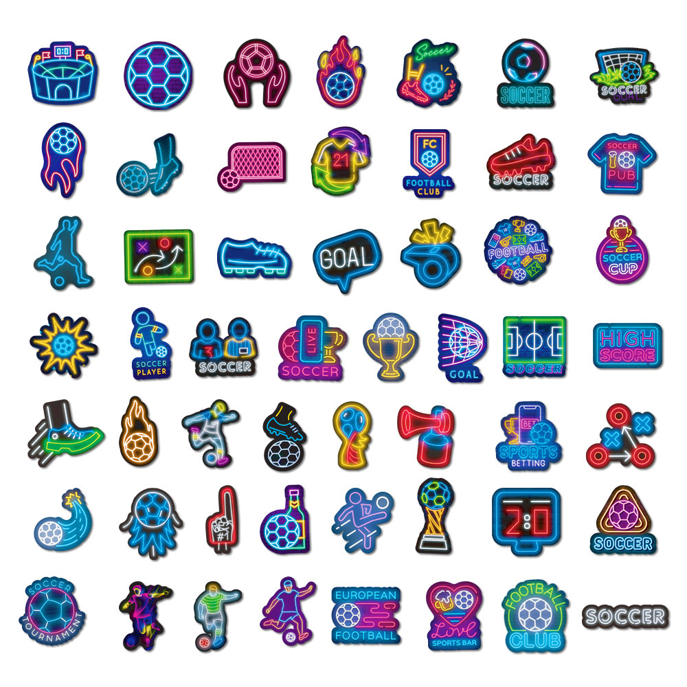 10/30/50PCS Neon Voetbal Cheer Voetbal Spel Cartoon Sticker DIY Laptop Bagage Skateboard Graffiti Decals leuk voor Kinderen Speelgoed