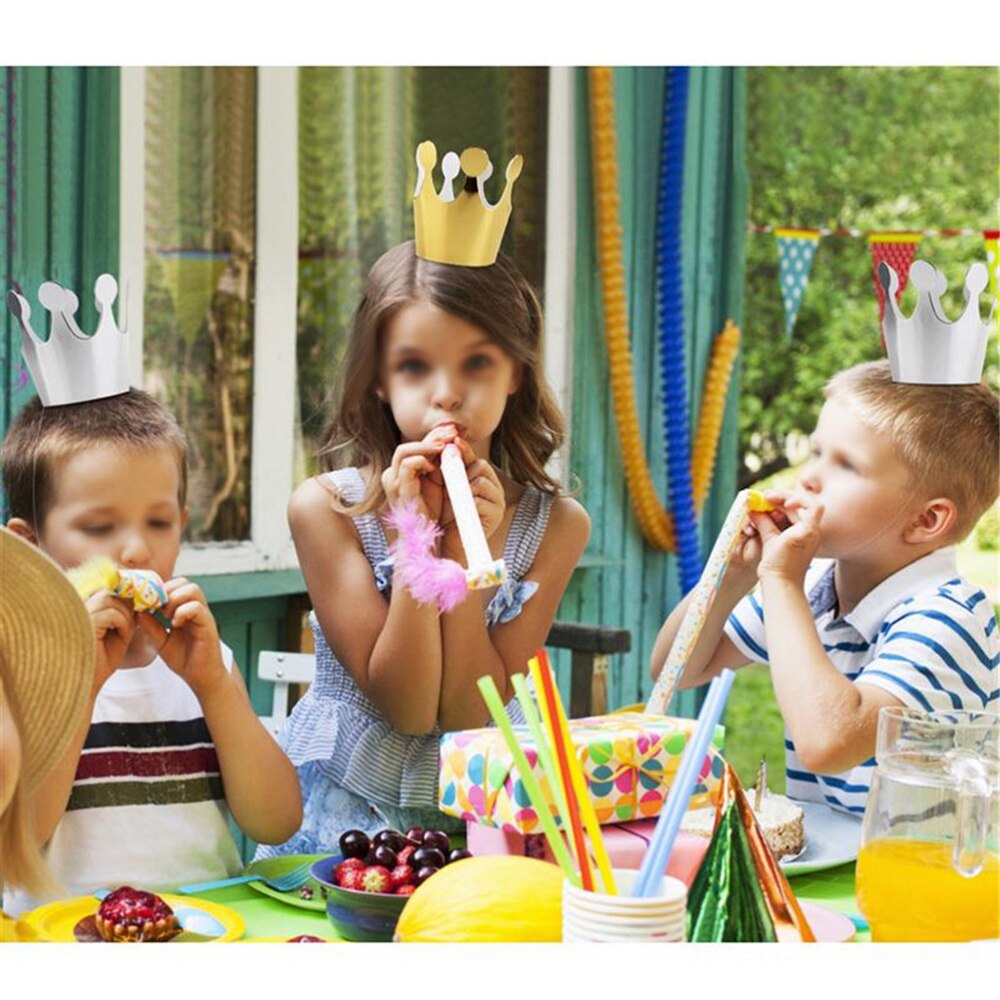 10 stuks verjaardagspapieren mutsen feestkroontjes voor kinderen (goud en zilver)