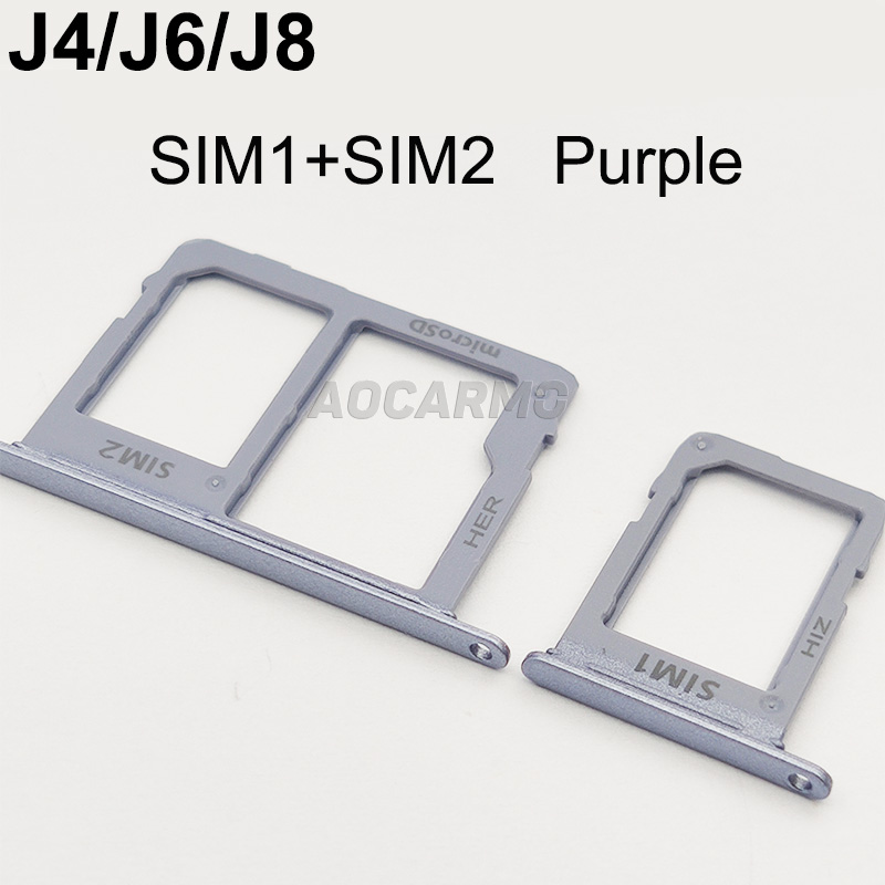 Aocarmo-bandeja de tarjeta MicroSD + soporte de ranura para tarjeta Sim para Samsung GALAXY J4, J6, J8, J400G, J600G, J800G, SIM1, SIM2: SIM1 SIM2 Purple