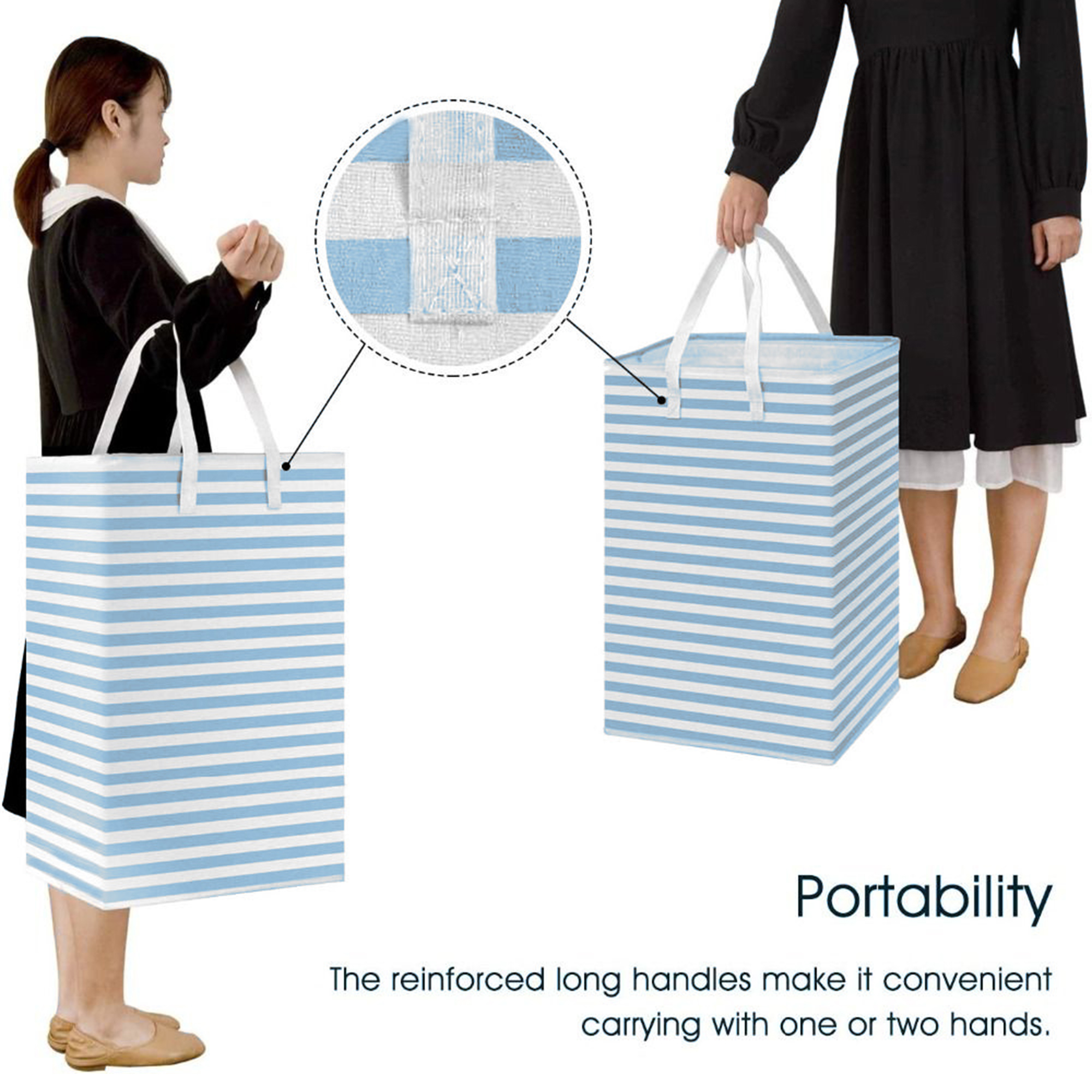 Newest Freestanding Laundry Hamper Horizontal Stripe Printing with Side Handles Clothes Storage