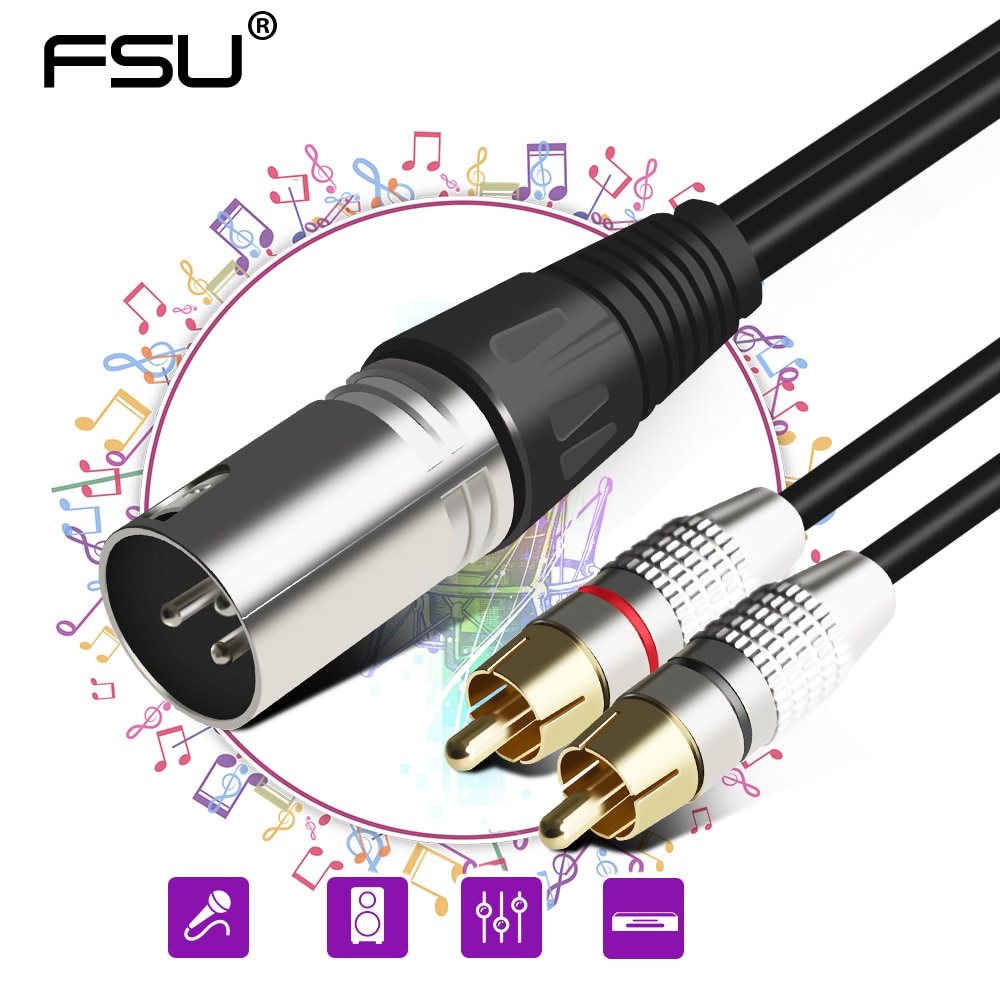 Fsu Audio Rca Kabel Male Naar 2 Xlr 3 Pin Man Vrouw Kanon Versterker Mengen Plug Av Kabel Dual Xlr naar Dual Rca Kabel 1.5M/3M/5M