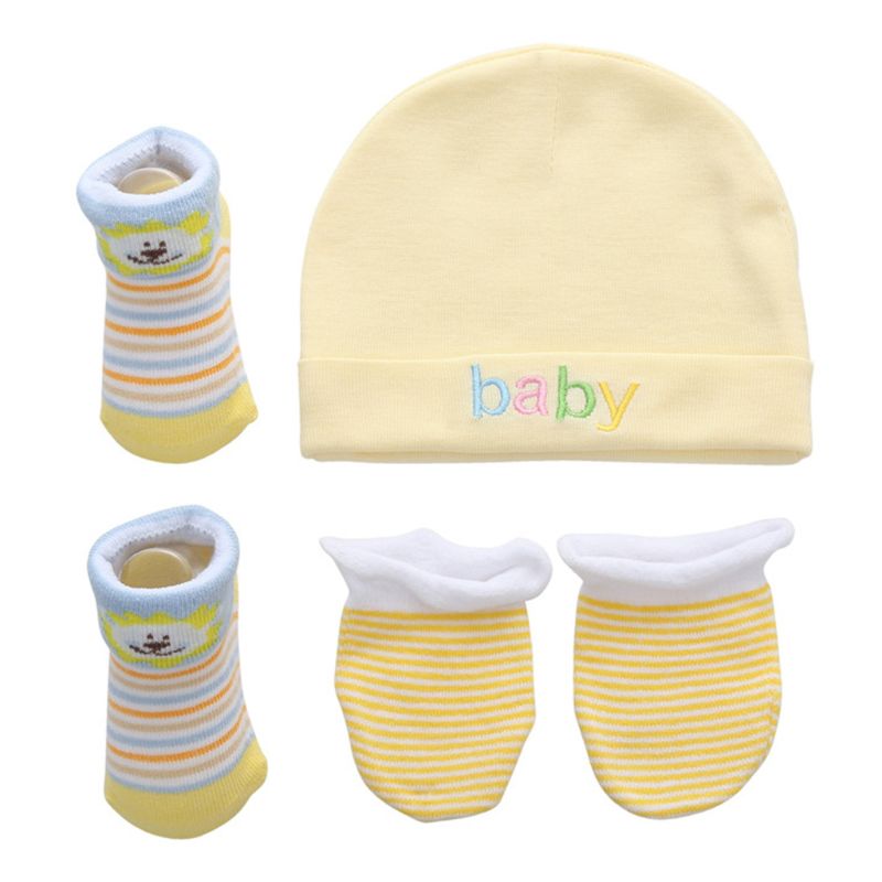 Chapeau et mitaines pour bébé fille et garçon, chaussettes confortables, en coton, accessoire pour -né, de 0 à 3 ans, collection automne et hiver