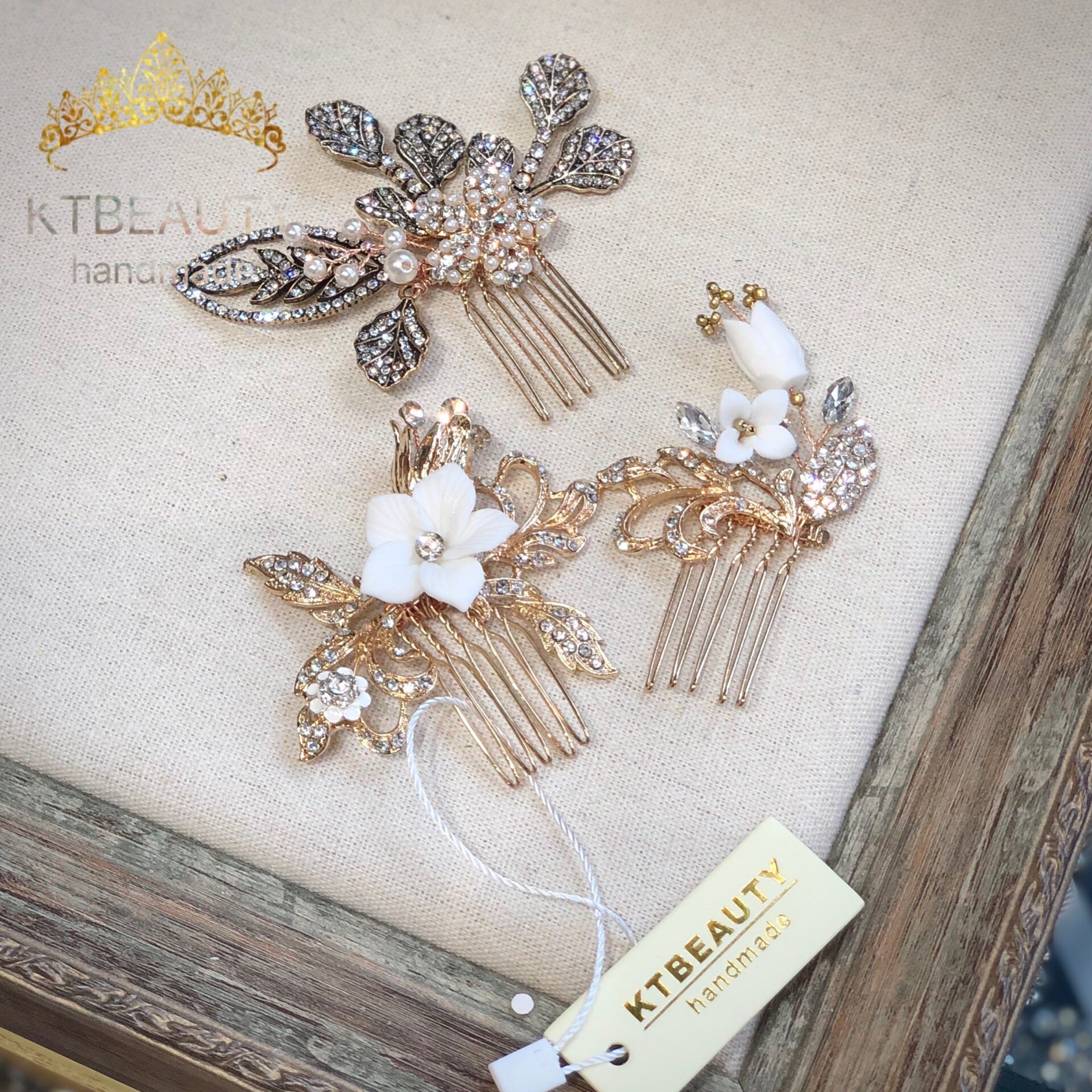 Rhinestone 3 Ontwerpen Kristal Bloemen Gouden Hoofdband Kam Haarspeld Royal Bridal Wedding Dressing Crown Accessoire Vrouwen Sieraden