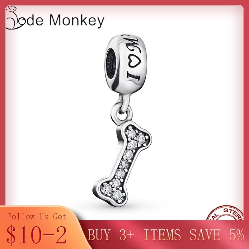 Codemonkey limpar zircão ossos encantos contas caber pulseira original 100% prata esterlina pingente moda jóias cms139