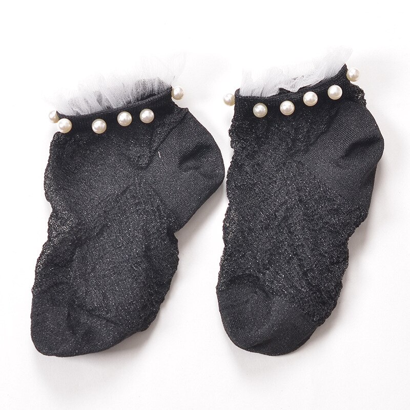 Chaussettes courtes en soie argentée et perles pour femmes, socquettes avec cristaux fins,