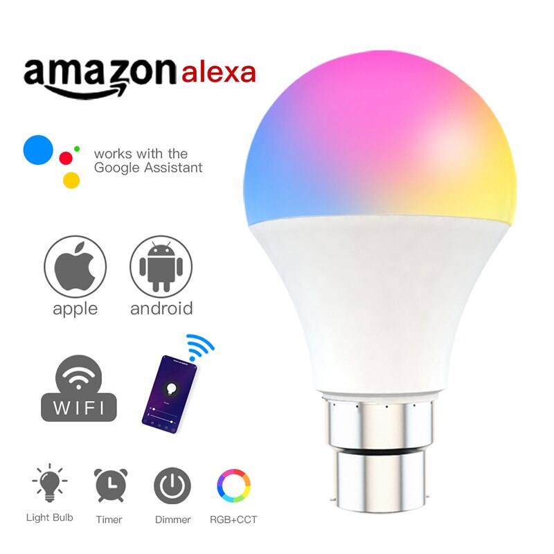 15W WiFi Smart Light Bulb E27 B22 Dimmable RGB+CCT 85-260V Smart Light Bulb Voice Control Work With Alexa Google Home Smart Home