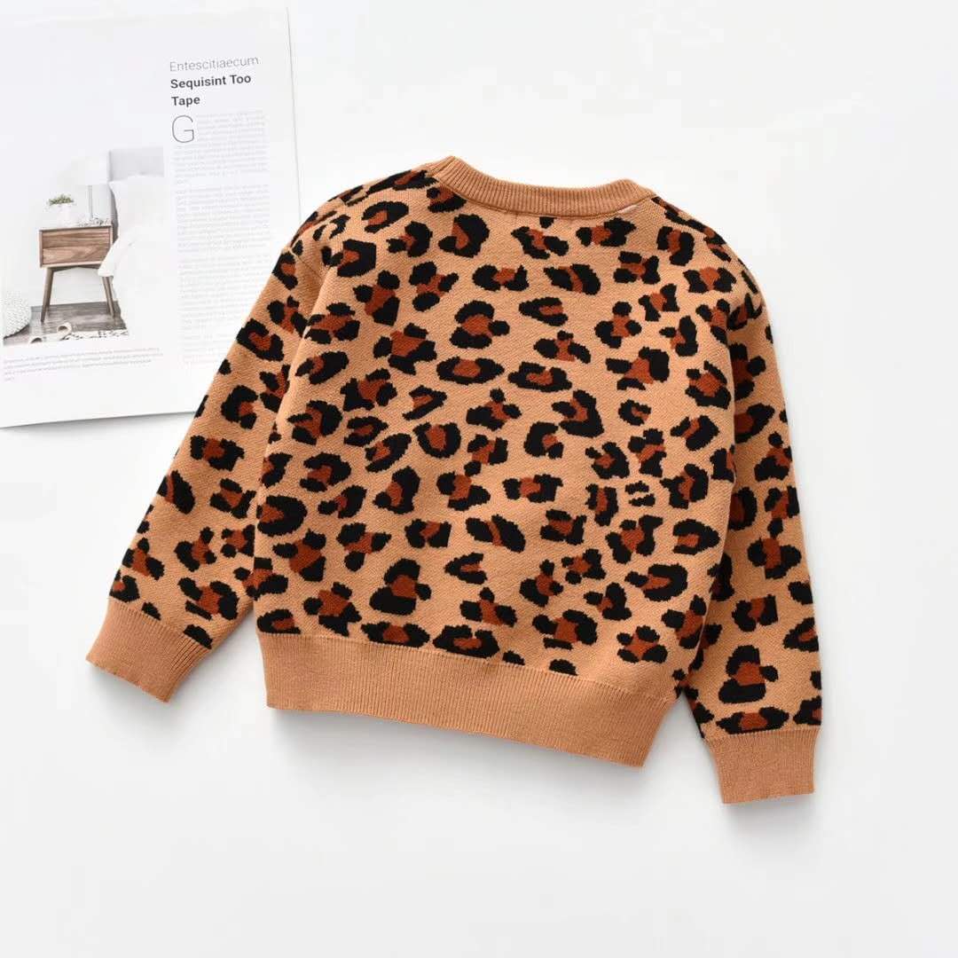 0-6y barn baby långärmad leopardtröja långärmad stickad tröja med rund hals för barn baby pojkar flickor