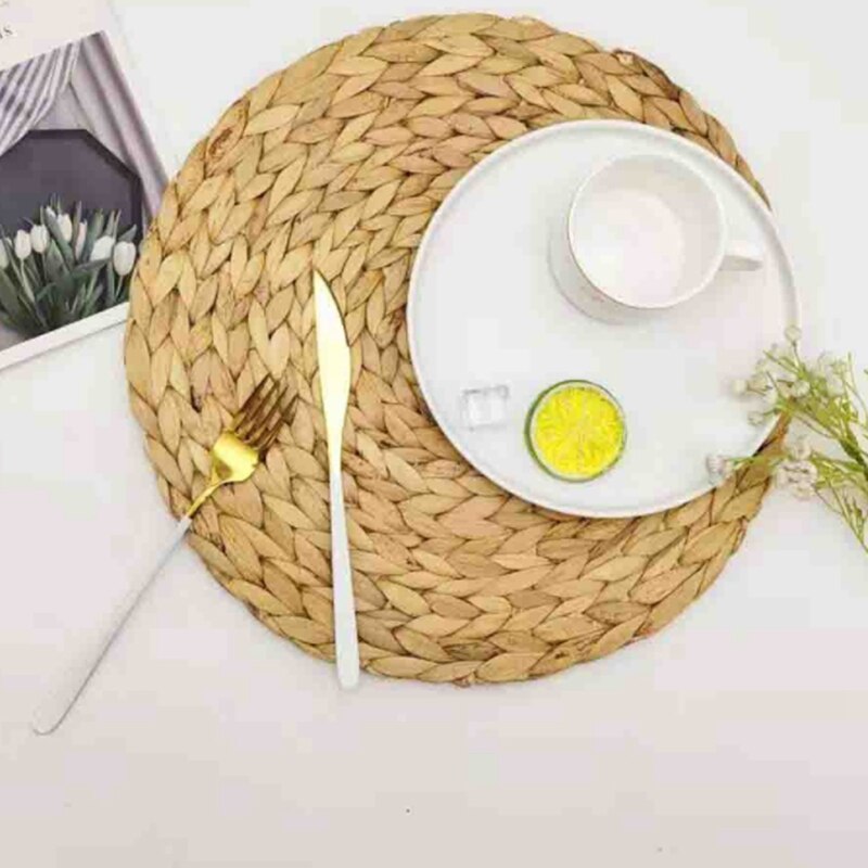 2 Pakiet okrągłe hiacynt wodny podkładka, wysokiej jakości pleciony wiklinowy koszyk stół podkładka strąk talerz, 38cm
