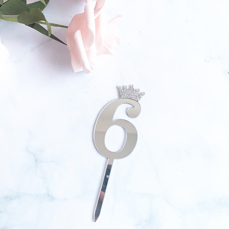 Acrylic Glitter Crown Numbers Happy Birthday Cake Topper Wedding Cake Toppers Birthday Cakes Baby Shower Cupcake Toppers: silver6