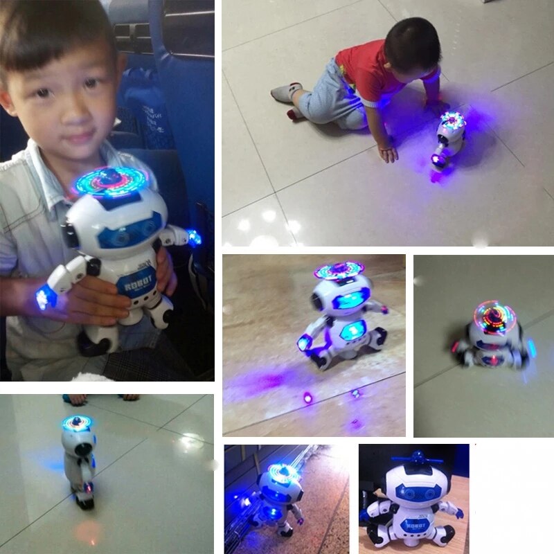 Robot leketøy 360 ° rotasjon smart robot barn interaktive leker med musikk led lys gutt jente