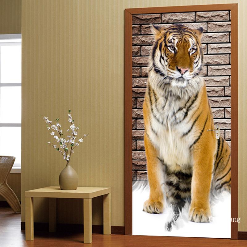 3d tigermønster dørklistremerke moderne stil dyrekunst tapet barn soverom stue hjemmeinnredning dørdekaler pvc selvklebende