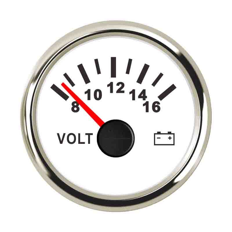 Universell marin båt bil voltmeter mätare 9 ~ 32 v arbetsspänning 52 mm vattentät spänningsindikator med röd bakgrundsbelysning: Vitt silver 816v