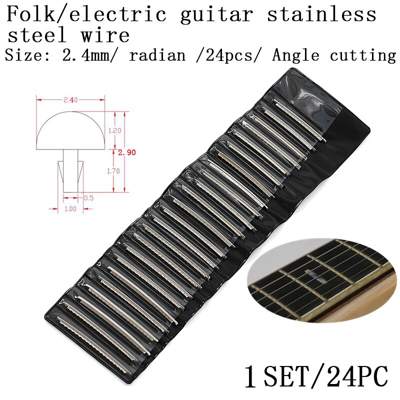 Diapasón de acero inoxidable para guitarra eléctrica, trastes de diapasón, cuproníquel, 2,4 MM, 2,7mm, 2,9 MM, accesorios de Material de reparación, 24 Uds.: EGStainless2.4mm24PC