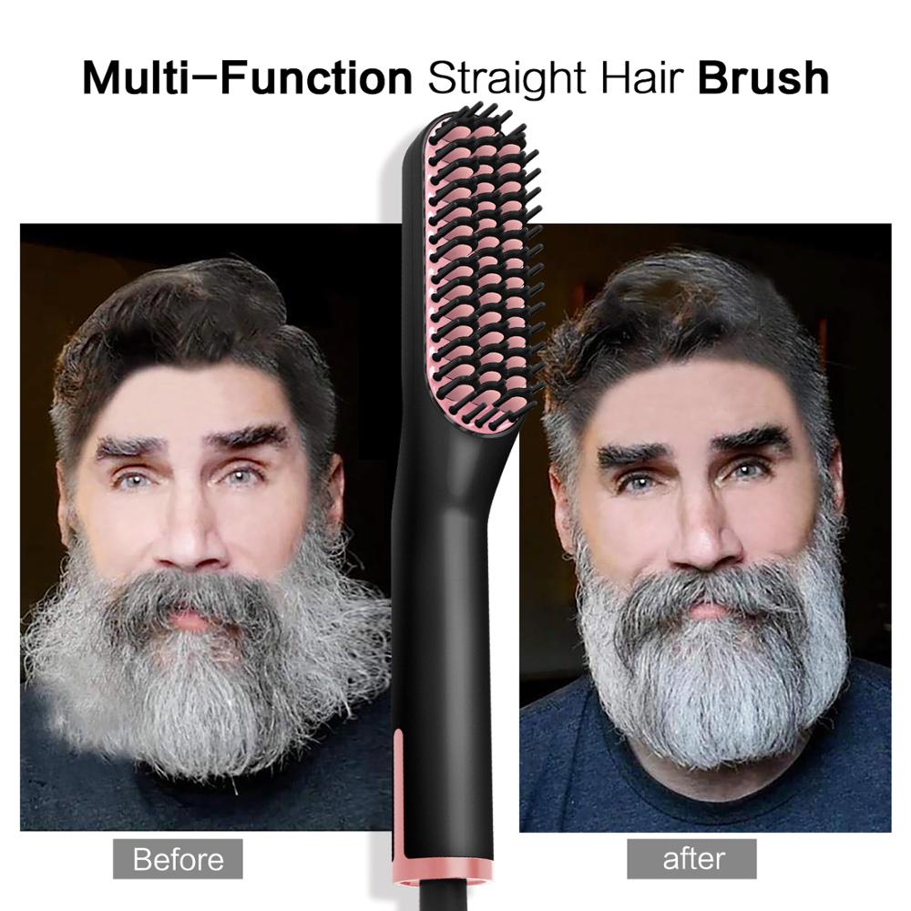 Cepillo eléctrico 3 en 1 para alisar y alisar el cabello para hombres, peine para Barba y plancha, keratina, cepillo de estilismo