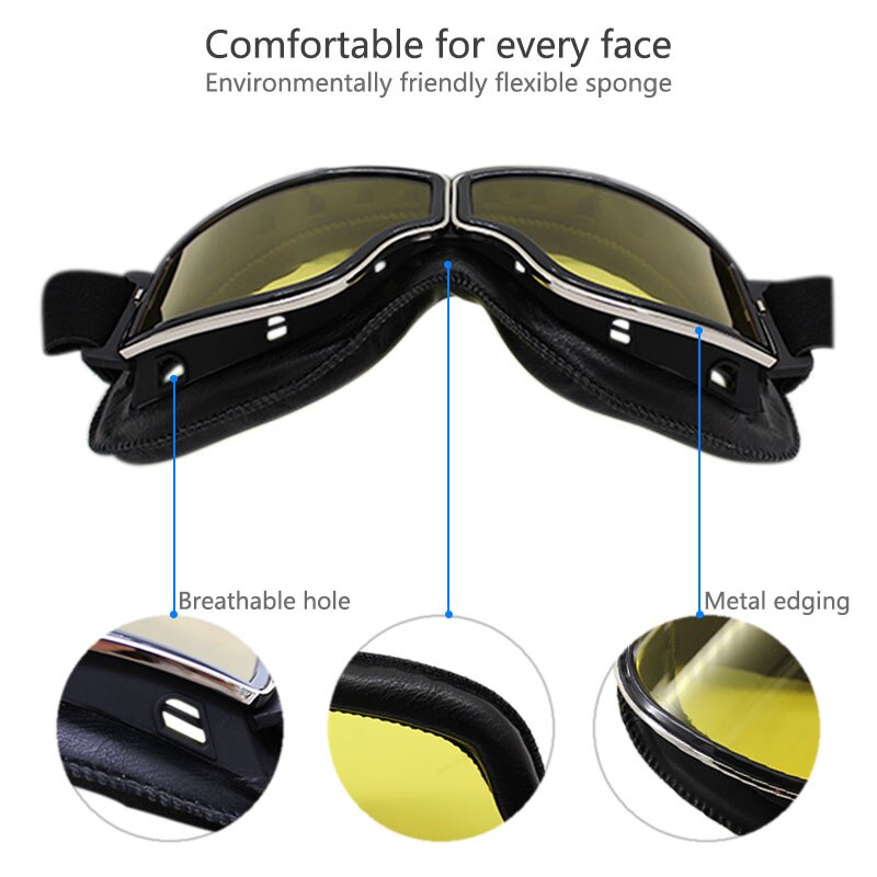 retro Motorrad Brille Gläser Jahrgang Motorrad Brille draussen-Sport Leder für Harley Flieger Gläser Sonnenbrille