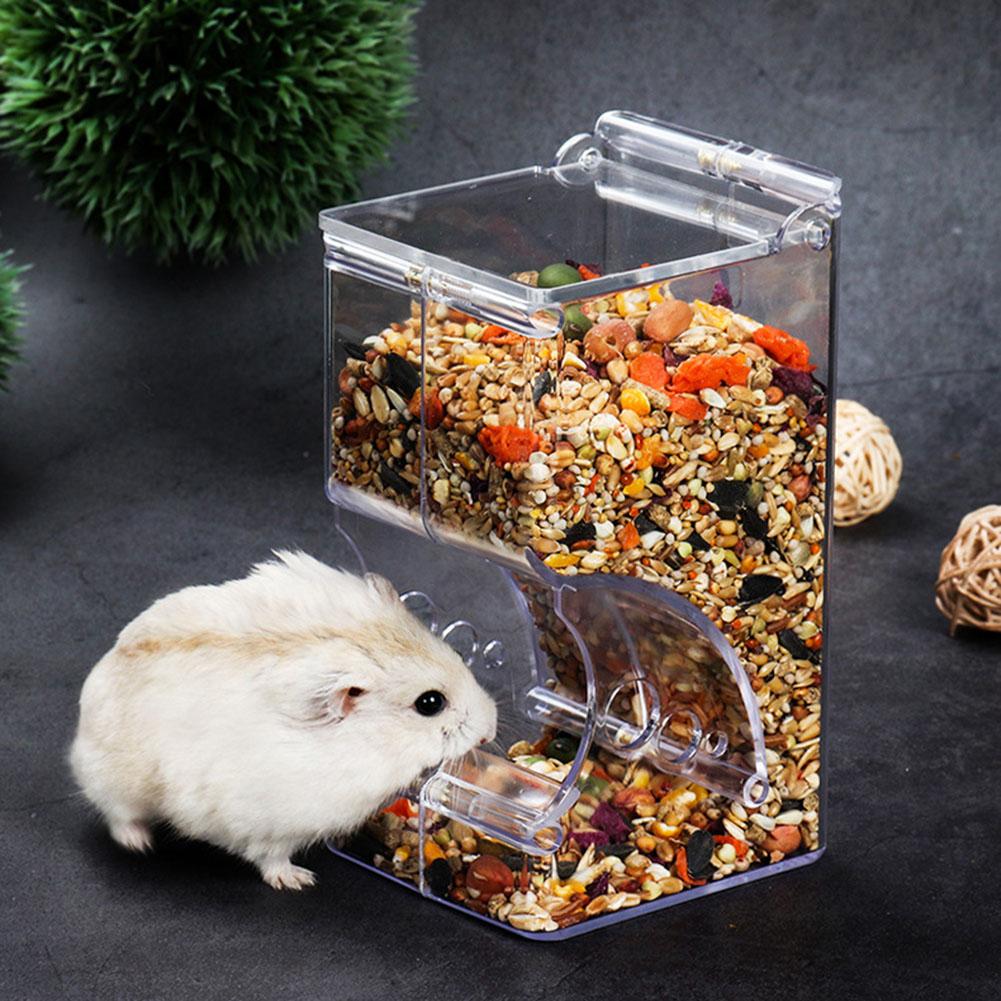 Dispensador de alimento para conejos y hámster, comedero de plástico transparente automático para mascotas, para hámster, conejillos de indias, contenedor de cuencos de comida