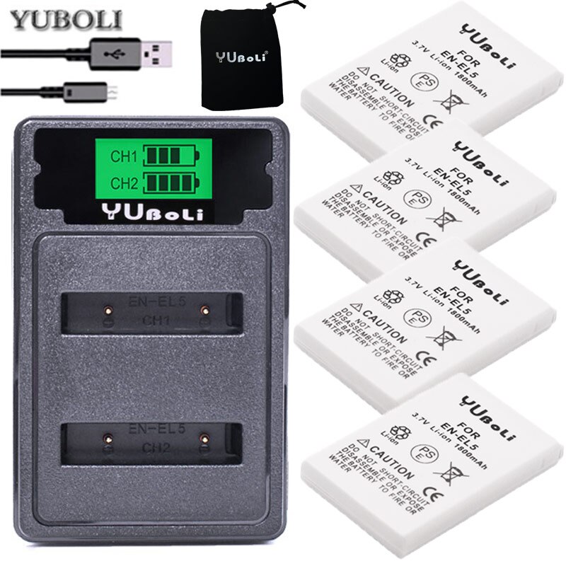 Batterie 3.7v 1800mah EN-EL5 ENEL5 EN El5, pour appareil photo Nikon Coolpix P80 P90 P100 P500, accessoires d'appareil photo: charger and 4battery