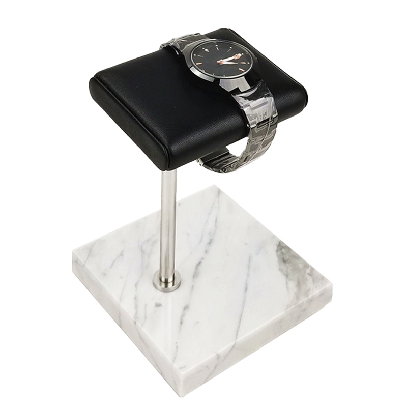 White Marble Watch Bracelet Display Stand Black PU Leather Jewelry Stand Watch Stand Silver Color Rod Placement Stand