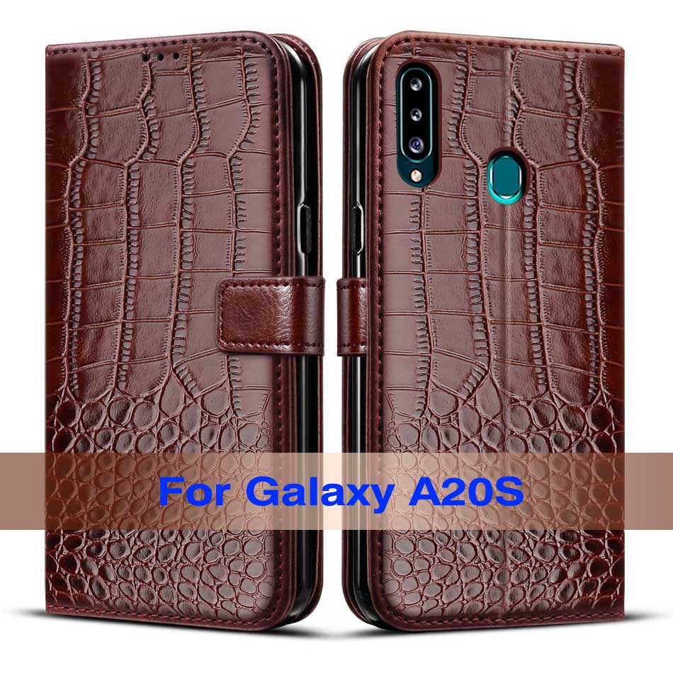 Wallet Flip Case For Samsung Galaxy A20s Case Leather Phone Cover For Samsung A20s A 20s a207 SM-a207f Coque Full Protective: Deep Brown