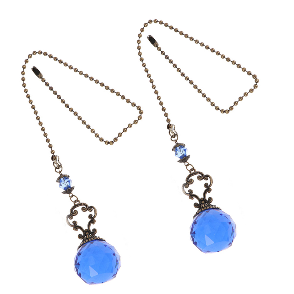 2Pcs Crystal Ceiling Fan Chain Unique Light Hanging Adorn Crystal Decor: Blue