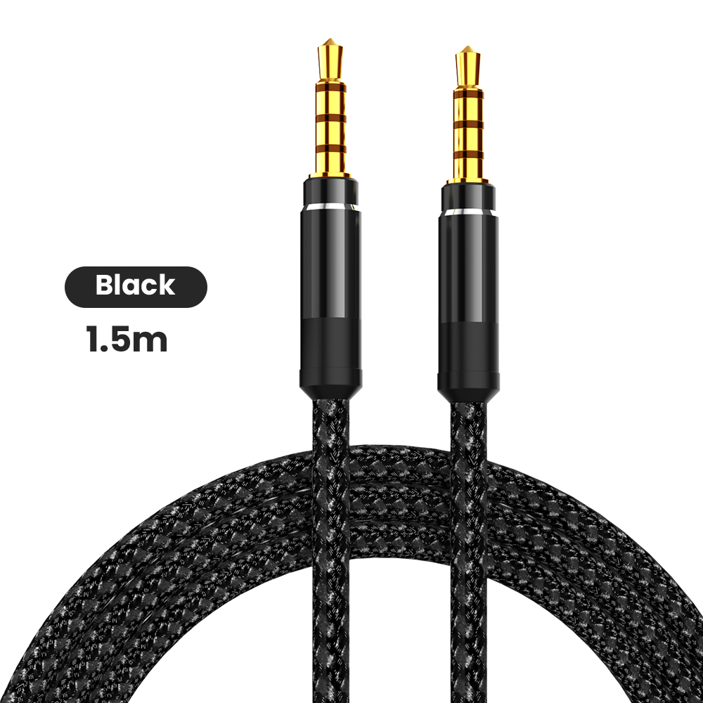 NNBILI 1.5M Jack 3.5mm Kabel audio Nylonowy oplot 3.5mm Samochodowy kabel AUX Przedłużacz słuchawek Kod do telefonu MP3 Samochodowy zestaw słuchawkowy Głośnik: Black