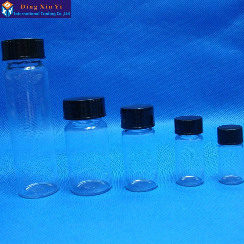 10 stk/parti 3ml lab miniglas hætteglas glasprøveflasker gennemsigtig glasflaske med sort skruelåg-