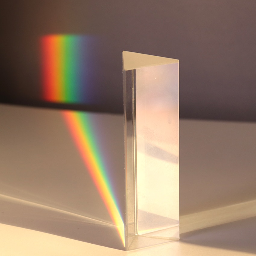 1PC Triangular Prism Optical Prisms Glass Physics Teaching Refracted Light Spectrum Rainbow Teaching Equipment 25x25x80mm