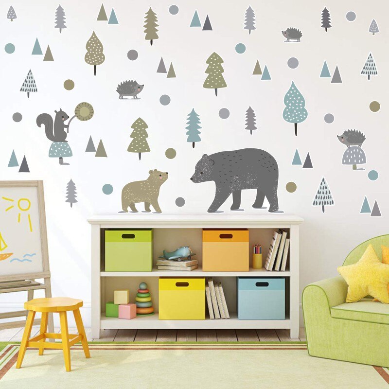 Tofok Nordic Stijl Dier Stippen Bos Beer Muursticker Muurtattoo Kwekerij Kinderkamer Woonkamer Behang Home Decor