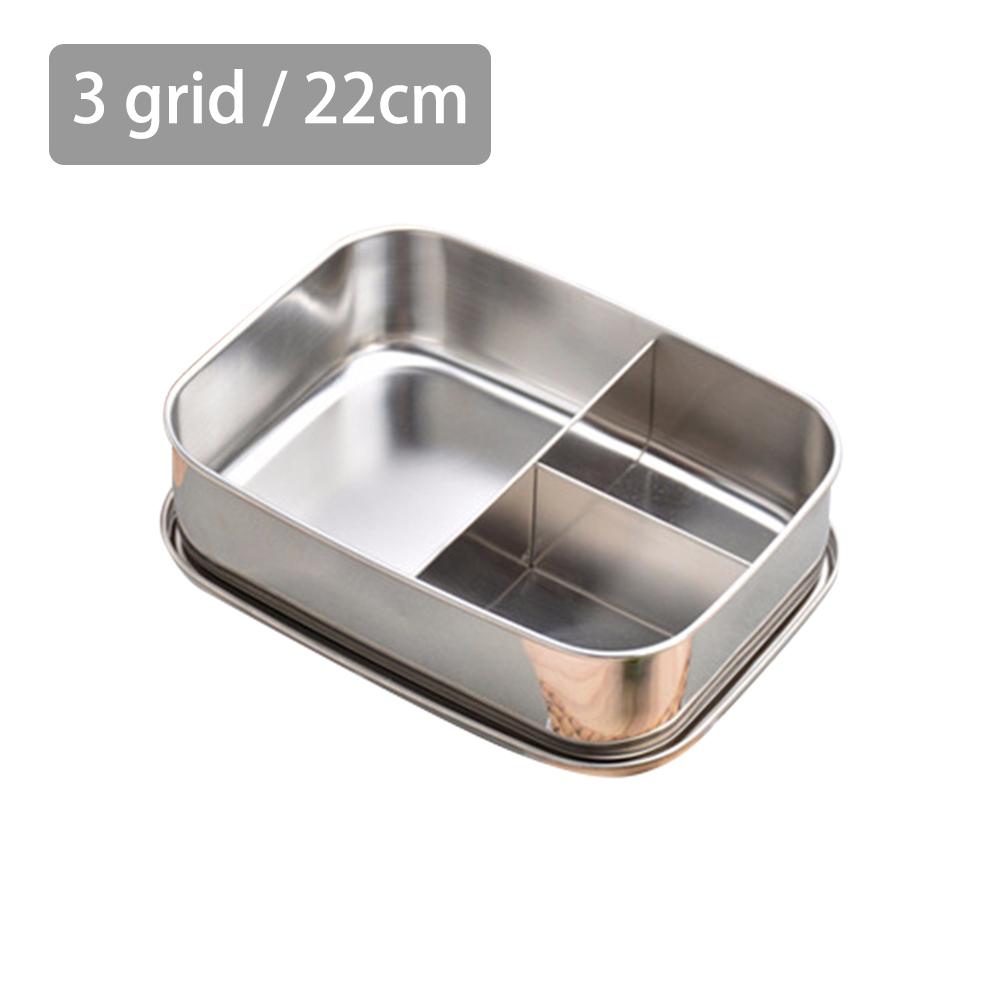 Rvs Lunchbox Gratis Brood Box Flexibele Scheiding Metalen Lunch Case Duurzame Geschikt Voor Wandelen School Kinderen: 3 grids 22cm