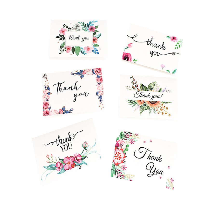 5packs/lot Flowers Style "Thank you"Fold Paper Card With Envelope Cute Message Greeting Cards Invitation Card