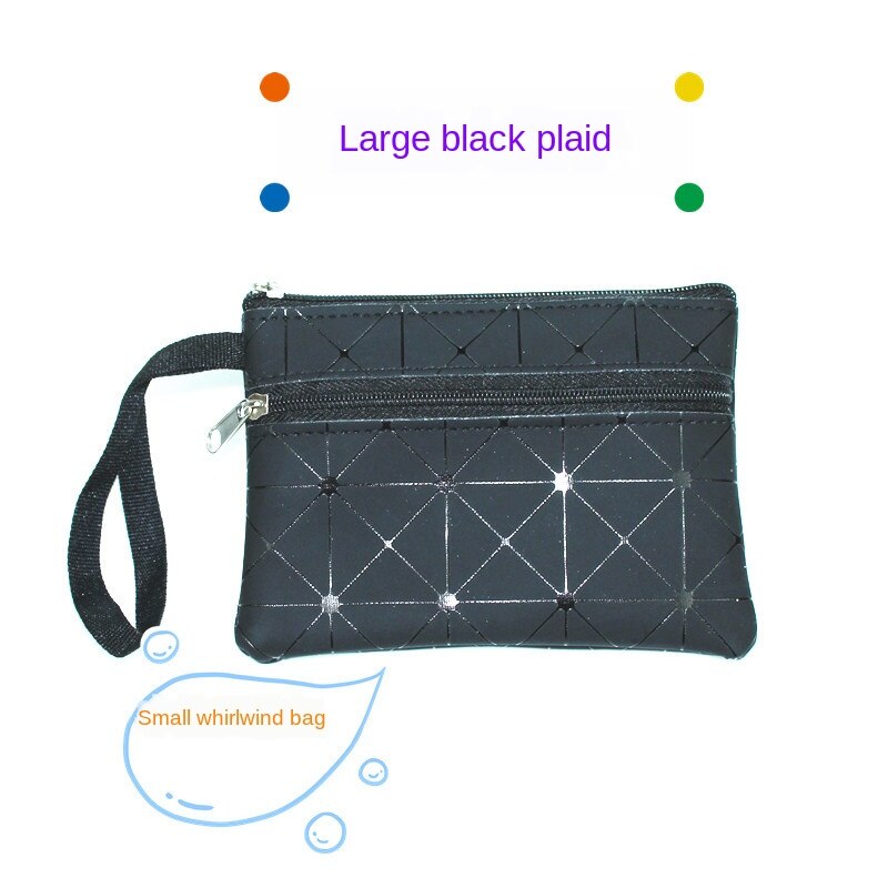 Dubbele laag dames portemonnee medium magische pu meisjes dubbele trek portemonnee kleine pols tas kaarthouders: Zwarte ruit