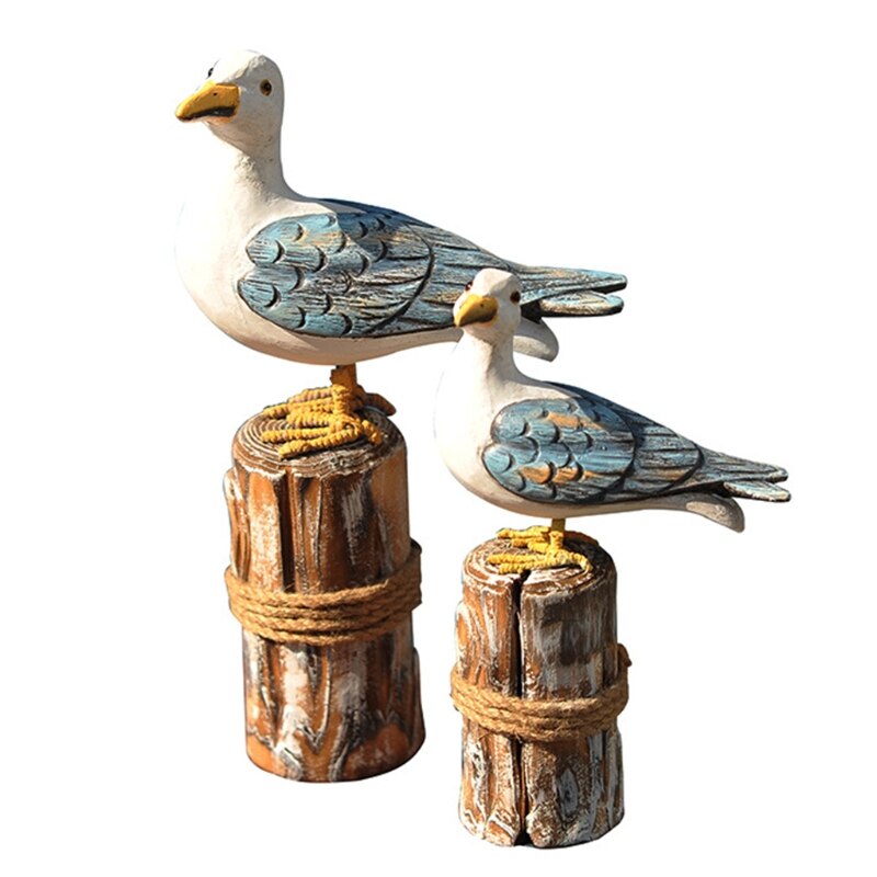 Figurines de mouettes en bois, 2 pièces, décoration de maison, chambre d'enfant, ornements de bureau, nautique, rustique, Vintage, plage côtière, QX2E