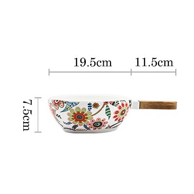 Nordic Ceramic Dinner Plates Dish Steak Salad Tray with Wooden Handle Christmas Steak Plates Home Decor Oval Dishes Tableware: Handle bowlL