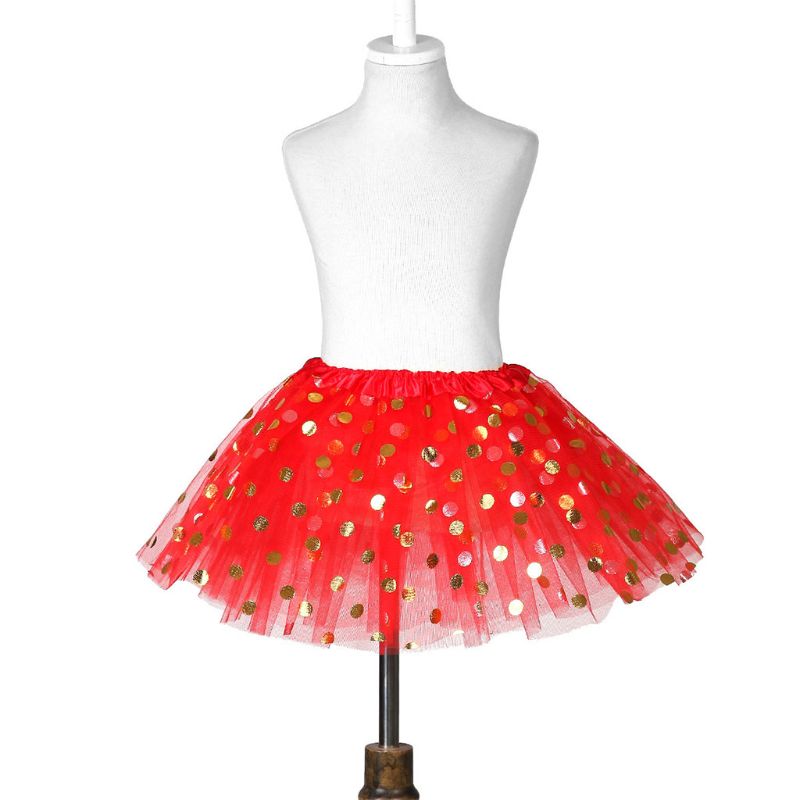 Meisjes Gelaagde Ruffle Tutu Rok Glitter Stip Pailletten Prinses Tule Jurk F3ME: Rood