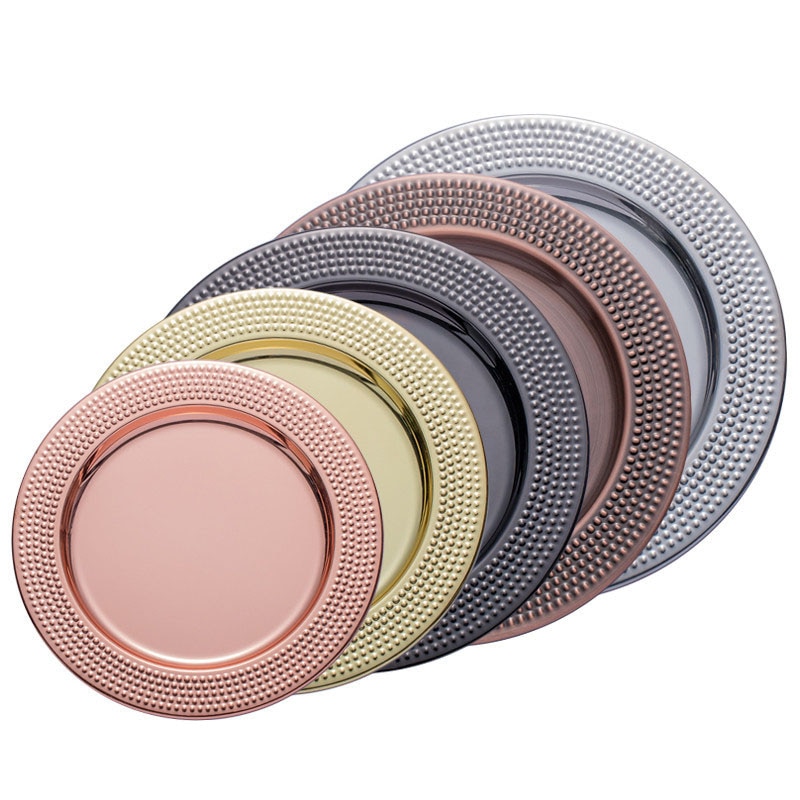 BENBU Stainless Steel Plating Dinner Plates Thanksgiving Christmas Restaurant Party Dinnerware Tableware Dishes Fruit Tray 11.8"