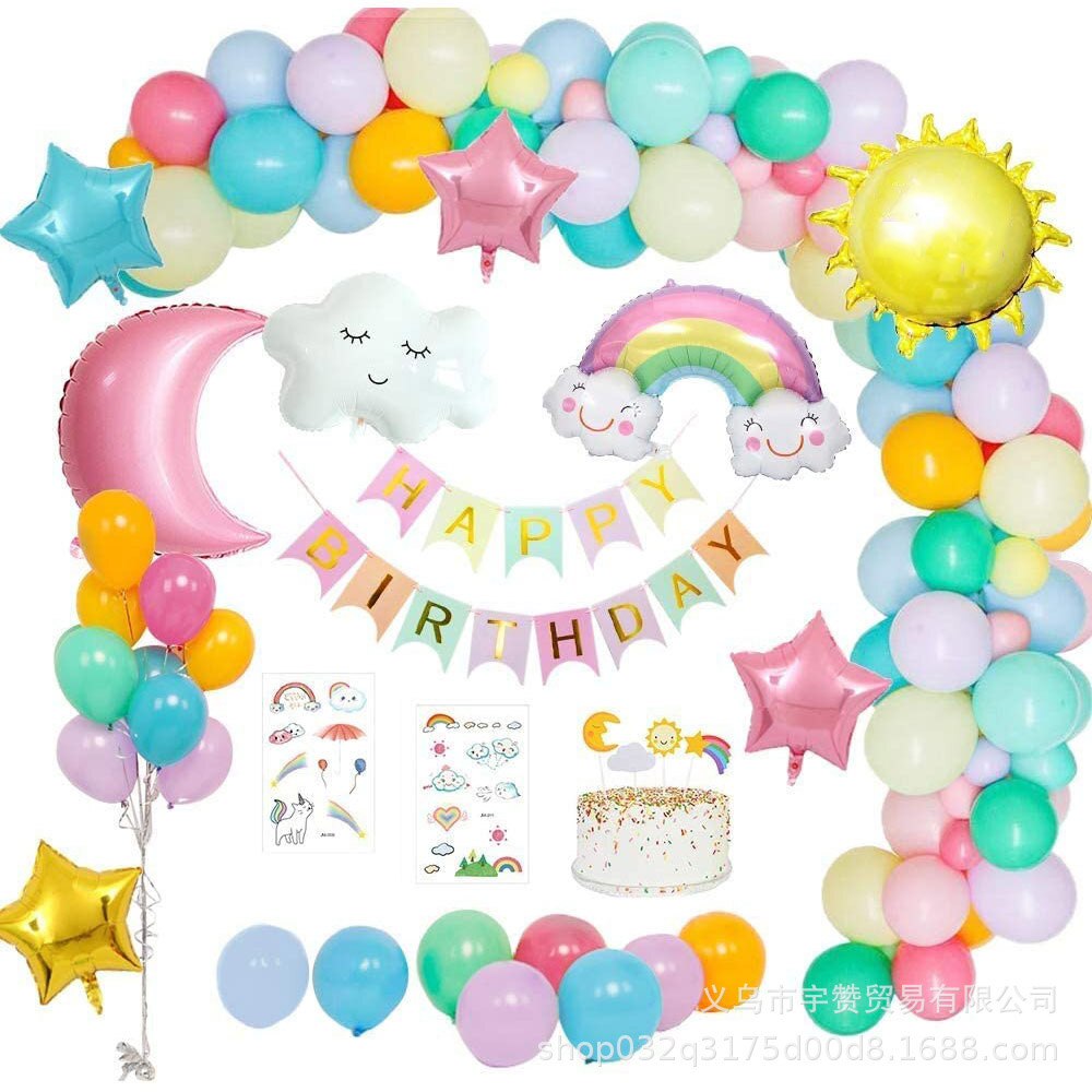 1 set Moon Sun Rainbow Clouds Balloons Arch Garland Macaron Balloon Chain for Baby Shower Girls Birthday Party Decor Supplies